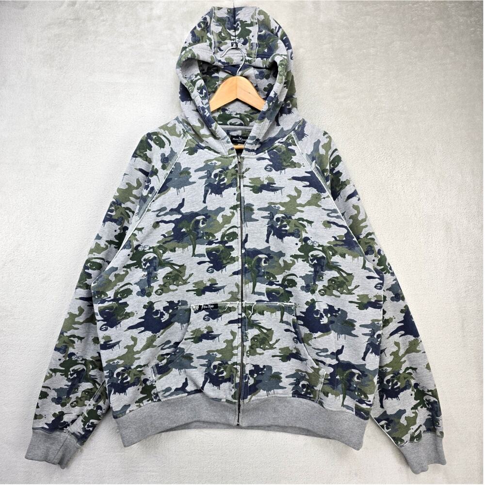 Vtg Marc Ecko Full-zip Hoodie Mens XXL Gray Camo Grunge Skater Skulls AOP Y2K